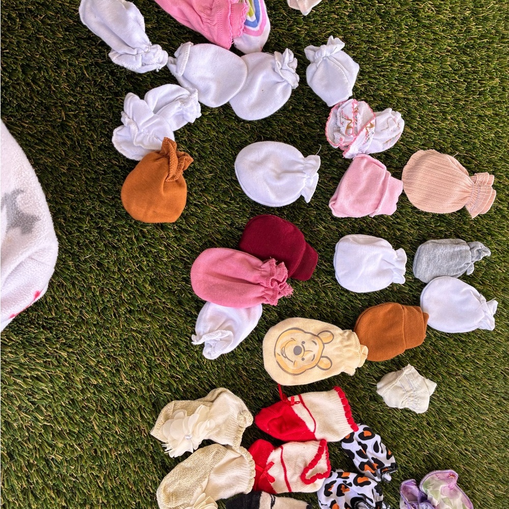 Assorted Baby Mittens - Pink, White, Brown, Cream, Gray